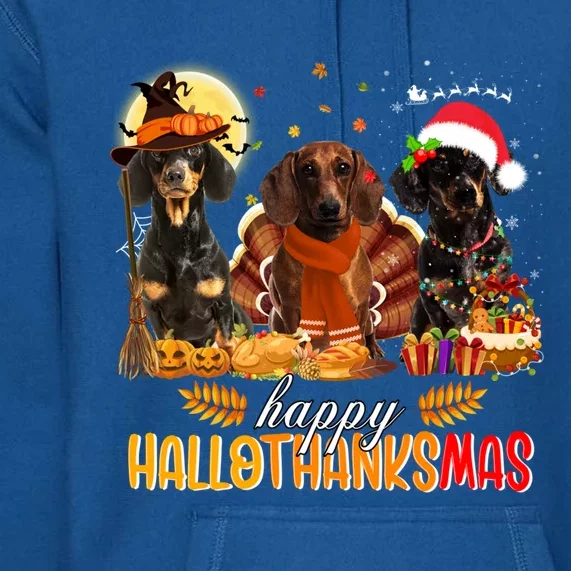 Dachshund Dog Halloween Thanksgiving Happy Hallothanksmas Gift Premium Hoodie