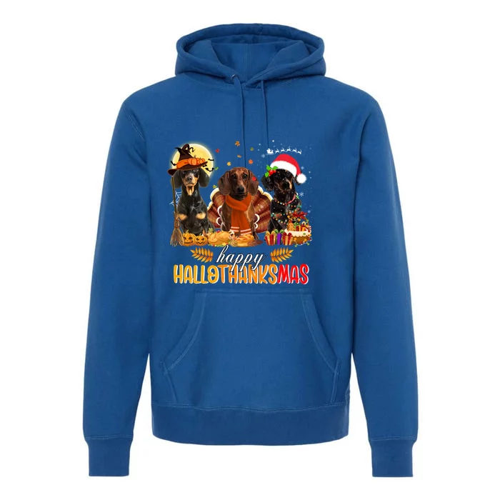 Dachshund Dog Halloween Thanksgiving Happy Hallothanksmas Gift Premium Hoodie