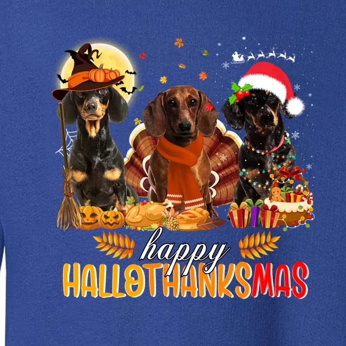 Dachshund Dog Halloween Thanksgiving Happy Hallothanksmas Gift Toddler Sweatshirt