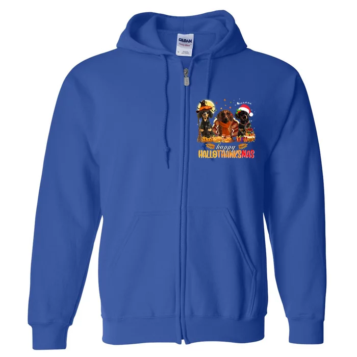 Dachshund Dog Halloween Thanksgiving Happy Hallothanksmas Gift Full Zip Hoodie