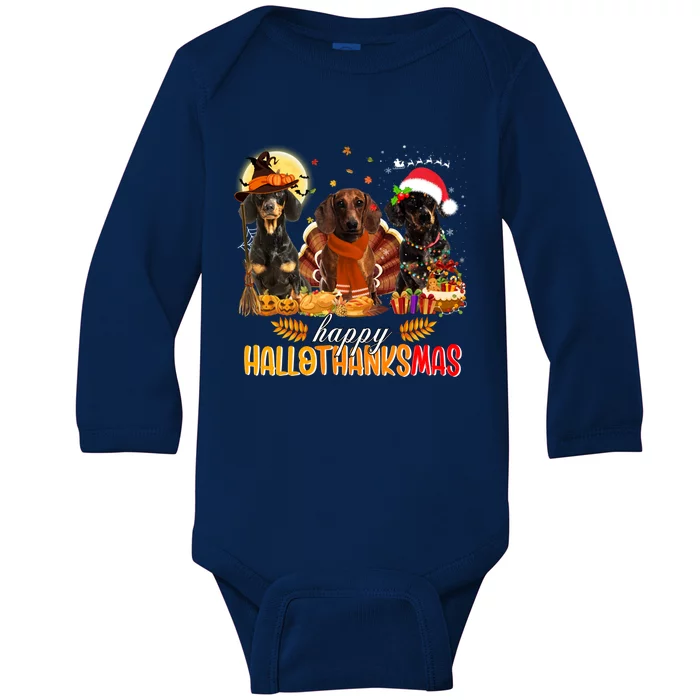 Dachshund Dog Halloween Thanksgiving Happy Hallothanksmas Gift Baby Long Sleeve Bodysuit