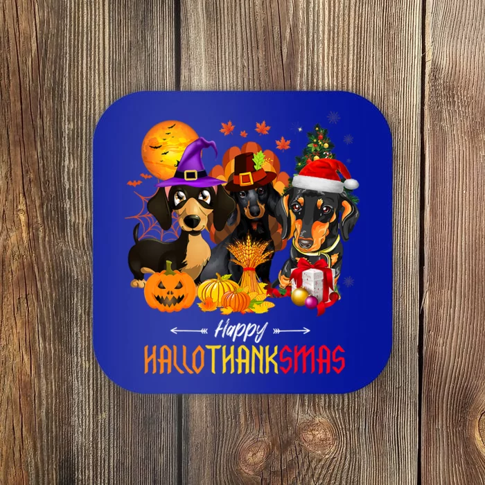 Dachshund Dog Halloween Merry Christmas Happy Hallothanksmas Cute Gift Coaster