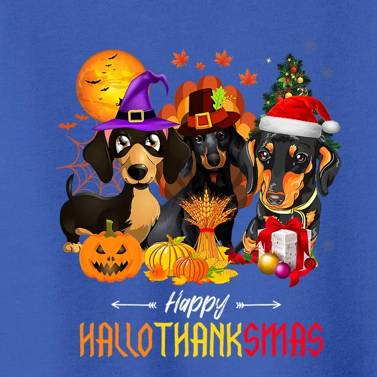 Dachshund Dog Halloween Merry Christmas Happy Hallothanksmas Cute Gift Toddler T-Shirt