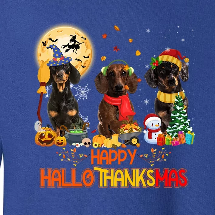 Dachshund Dog Halloween Thanksgiving Happy Hallothanksmas Gift Toddler Sweatshirt