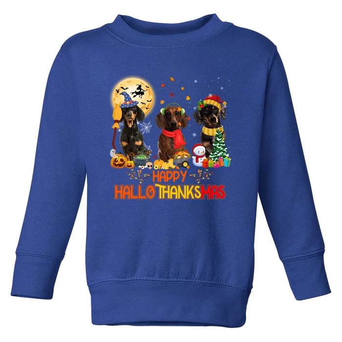 Dachshund Dog Halloween Thanksgiving Happy Hallothanksmas Gift Toddler Sweatshirt