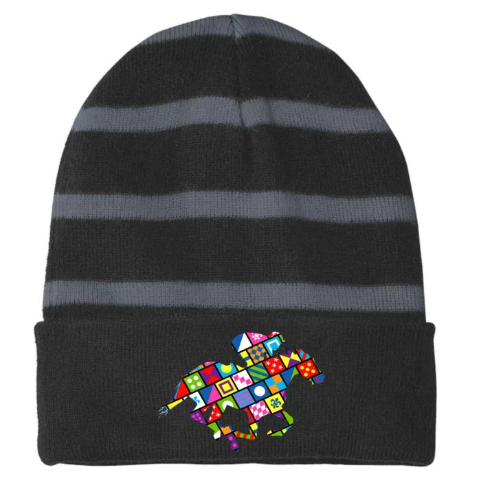 Derby Day Horse Lover Colorful Abstract Striped Beanie with Solid Band