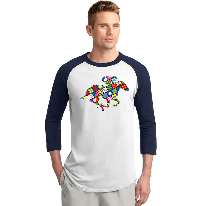 Derby Day Horse Lover Colorful Abstract Baseball Sleeve Shirt