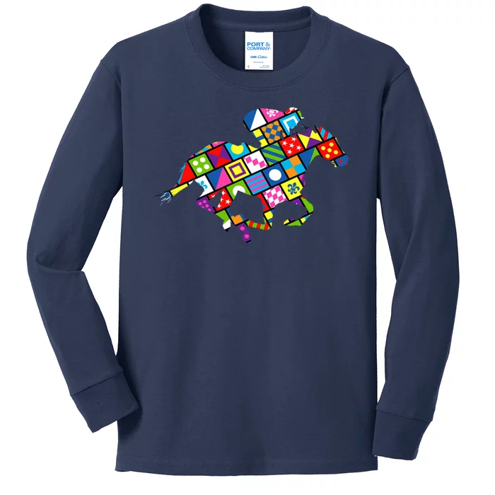 Derby Day Horse Lover Colorful Abstract Kids Long Sleeve Shirt