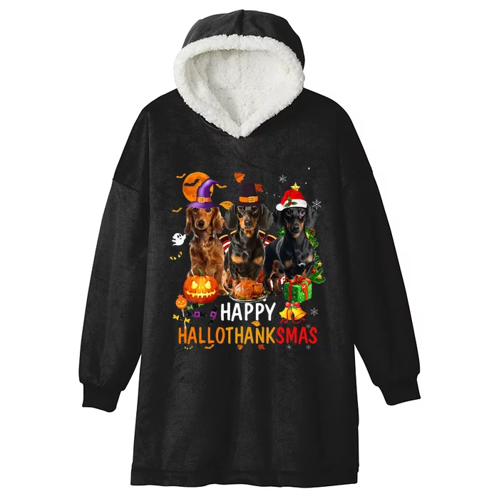 Dachshund Dog Holiday Festive Season Celebration Hooded Wearable Blanket