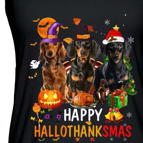 Dachshund Dog Holiday Festive Season Celebration Ladies Essential Flowy Tank