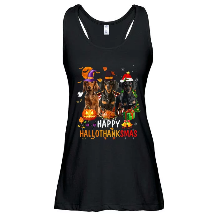 Dachshund Dog Holiday Festive Season Celebration Ladies Essential Flowy Tank