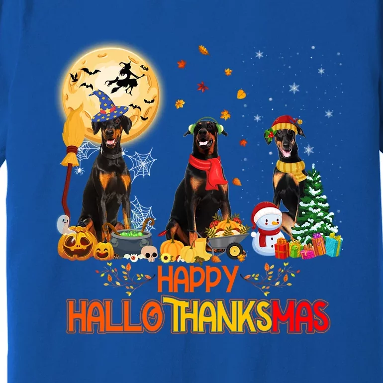 Dober Dog Halloween Thanksgiving Happy Hallothanksmas Funny Gift Premium T-Shirt