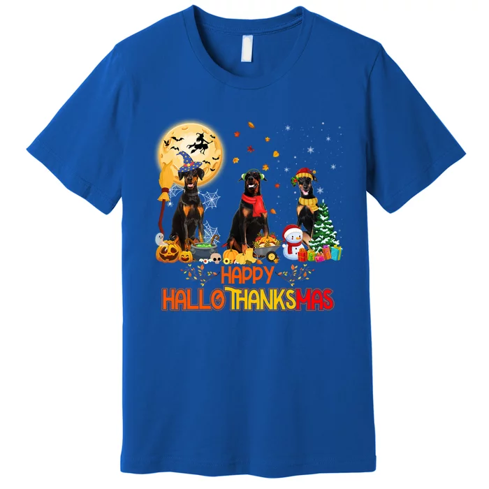 Dober Dog Halloween Thanksgiving Happy Hallothanksmas Funny Gift Premium T-Shirt