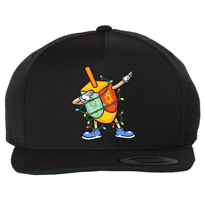 Dabbing Dreidel Hanukkah Christmas Lights Menorah Chanukah Wool Snapback Cap