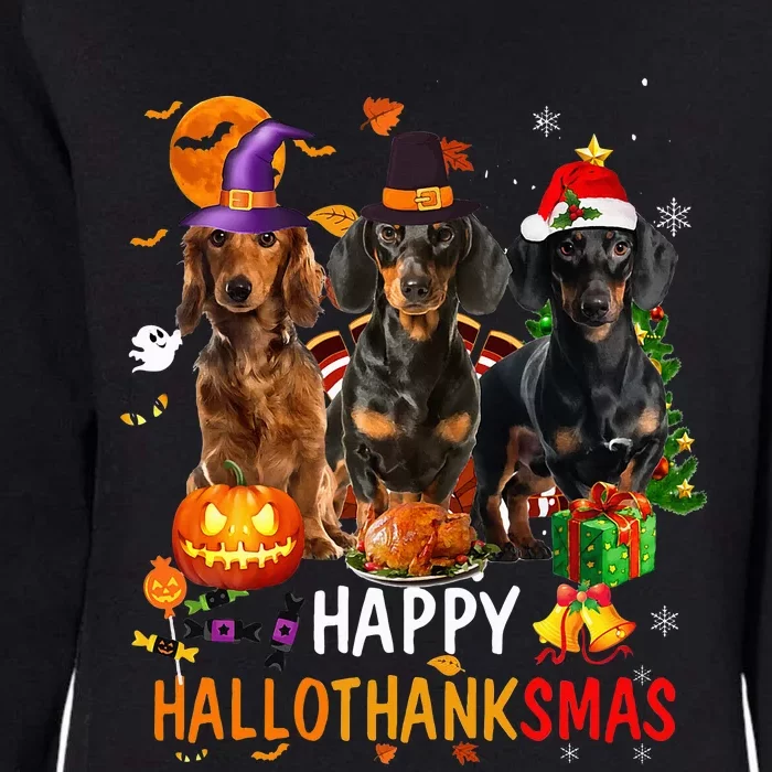 Dachshund Dog Halloween Merry Christmas Happy Hallothanksmas Womens California Wash Sweatshirt