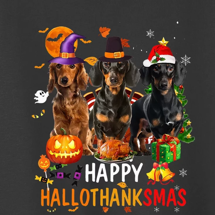 Dachshund Dog Halloween Merry Christmas Happy Hallothanksmas Toddler T-Shirt