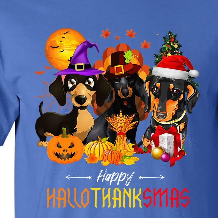 Dachshund Dog Halloween Merry Christmas Happy Hallothanksmas Tall T-Shirt