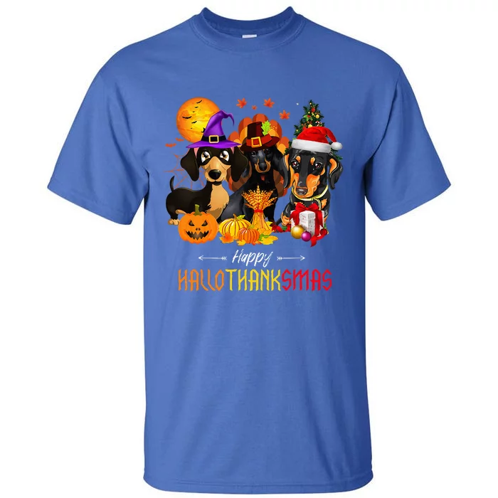 Dachshund Dog Halloween Merry Christmas Happy Hallothanksmas Tall T-Shirt