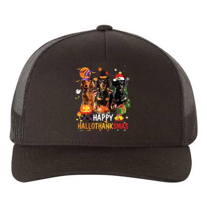 Dachshund Dog Halloween Merry Christmas Happy Hallothanksmas Yupoong Adult 5-Panel Trucker Hat