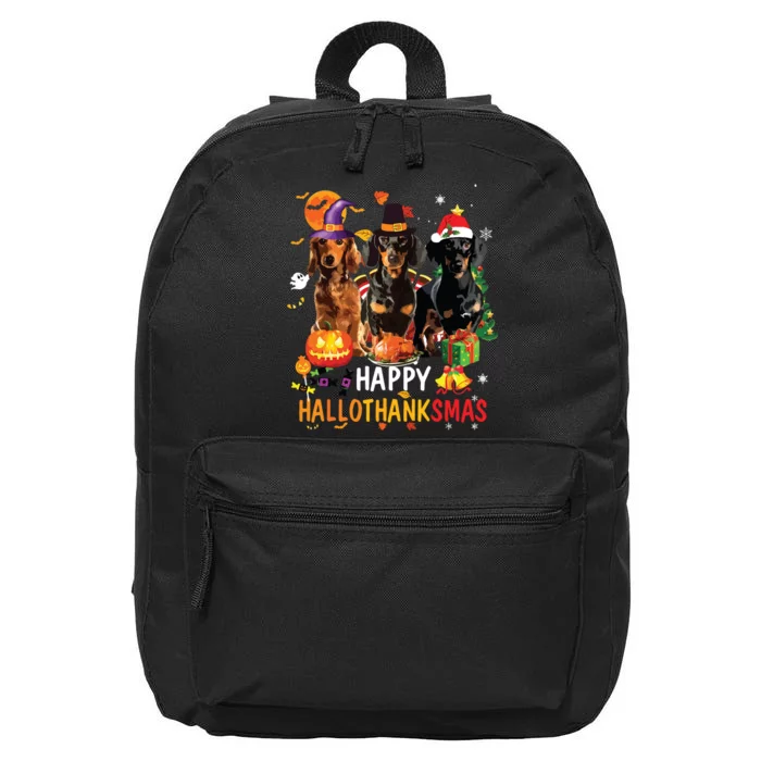 Dachshund Dog Halloween Merry Christmas Happy Hallothanksmas 16 in Basic Backpack