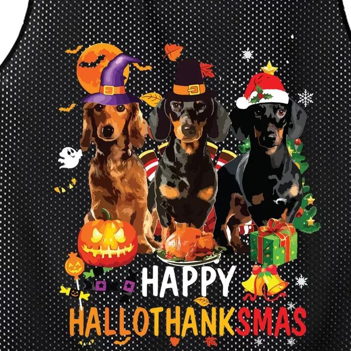 Dachshund Dog Halloween Merry Christmas Happy Hallothanksmas Mesh Reversible Basketball Jersey Tank