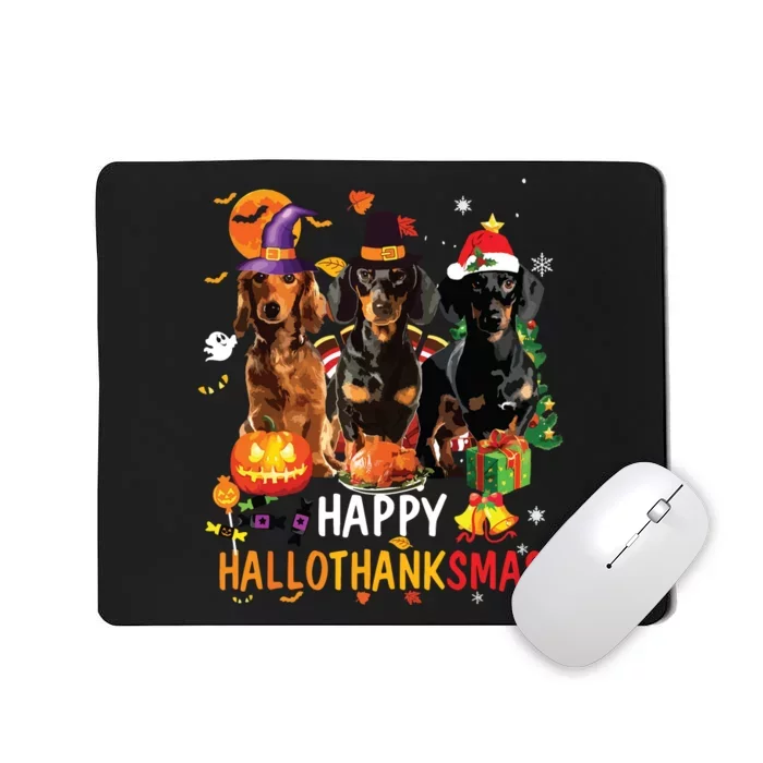 Dachshund Dog Halloween Merry Christmas Happy Hallothanksmas Mousepad