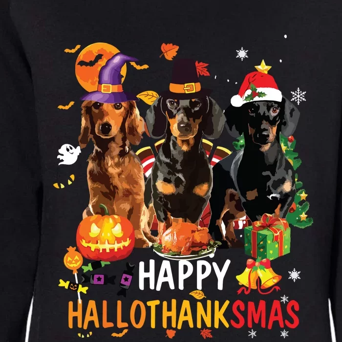 Dachshund Dog Halloween Merry Christmas Happy Hallothanksmas Womens California Wash Sweatshirt