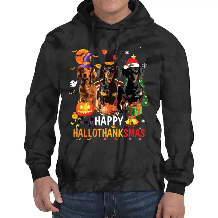 Dachshund Dog Halloween Merry Christmas Happy Hallothanksmas Tie Dye Hoodie