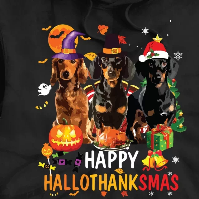 Dachshund Dog Halloween Merry Christmas Happy Hallothanksmas Tie Dye Hoodie