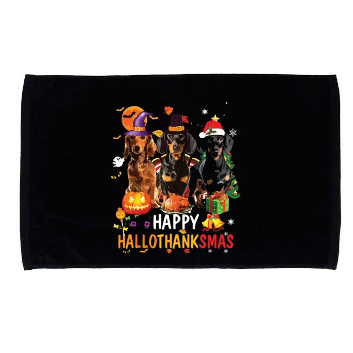 Dachshund Dog Halloween Merry Christmas Happy Hallothanksmas Microfiber Hand Towel