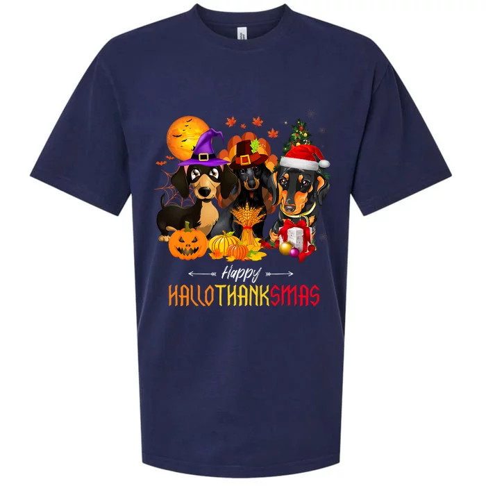 Dachshund Dog Halloween Merry Christmas Happy Hallothanksmas Sueded Cloud Jersey T-Shirt