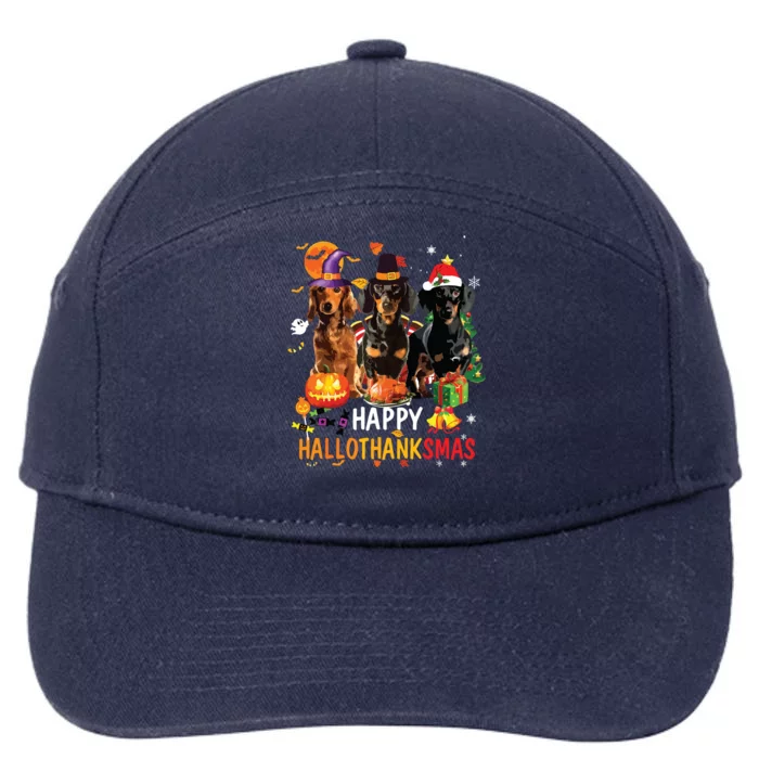 Dachshund Dog Halloween Merry Christmas Happy Hallothanksmas 7-Panel Snapback Hat