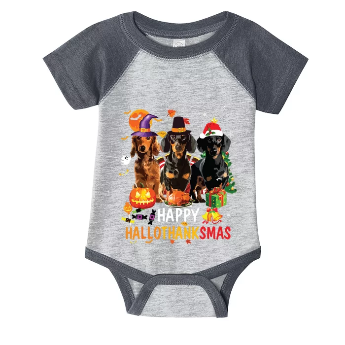 Dachshund Dog Halloween Merry Christmas Happy Hallothanksmas Infant Baby Jersey Bodysuit