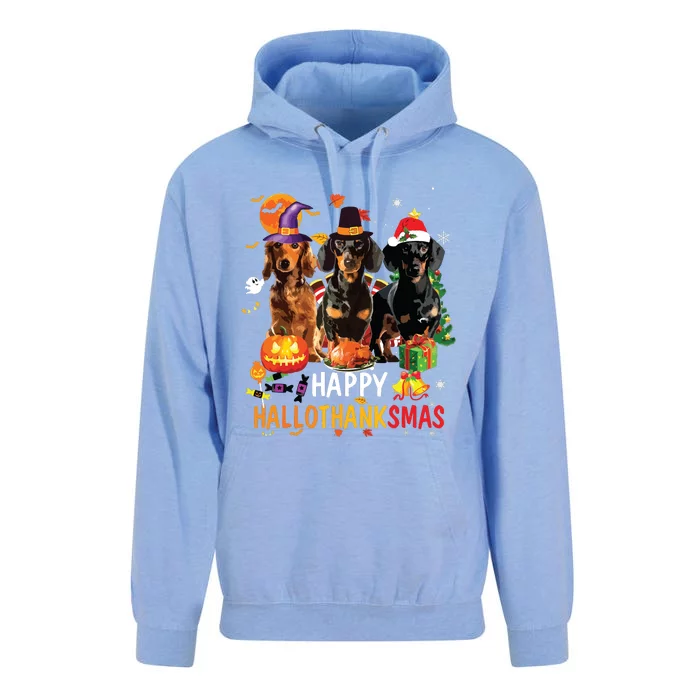 Dachshund Dog Halloween Merry Christmas Happy Hallothanksmas Unisex Surf Hoodie