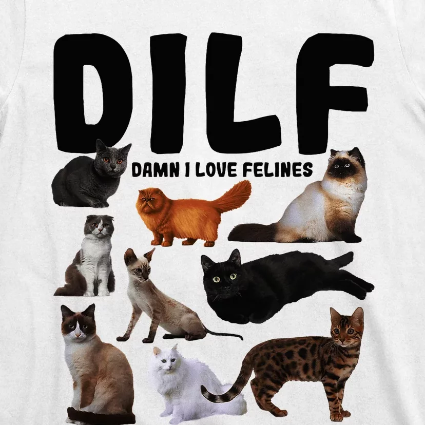 Dilf Damn I Love Felines Funny Cat Kitty Lover T-Shirt