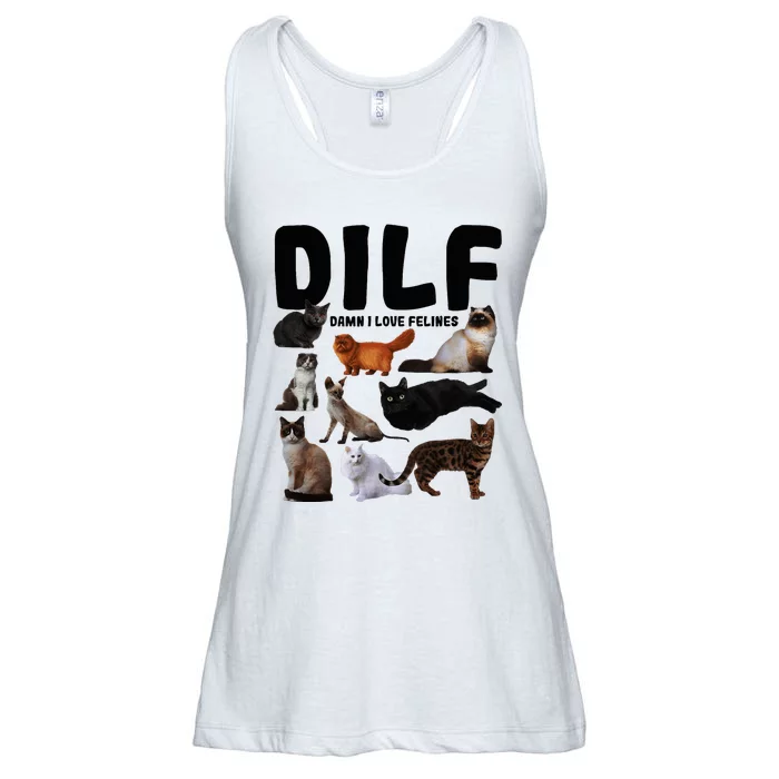 Dilf Damn I Love Felines Funny Cat Kitty Lover Ladies Essential Flowy Tank