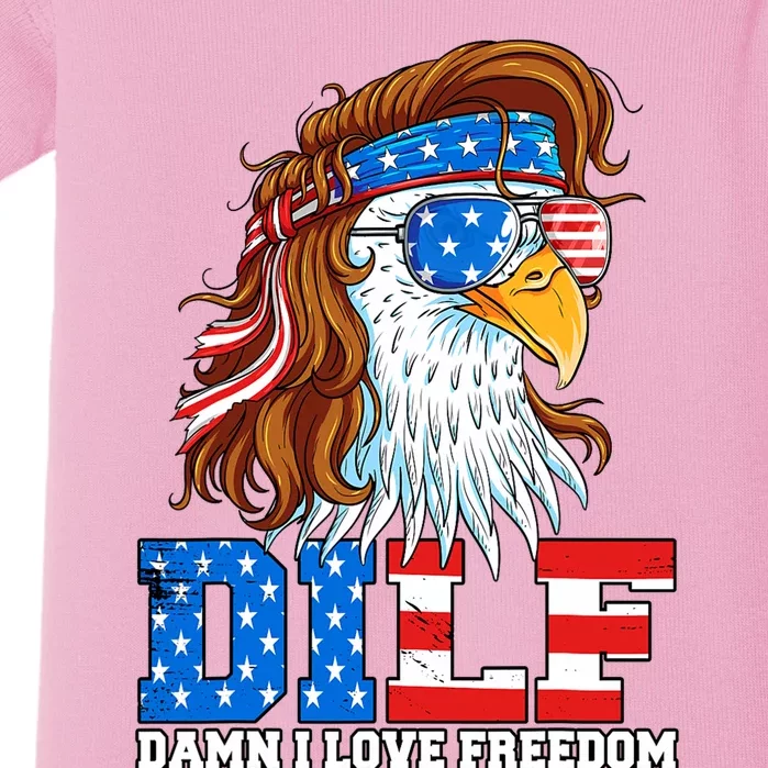 Dilf Damn I Love Freedom Eagle Funny Patriotic 4th Of July Baby Bodysuit