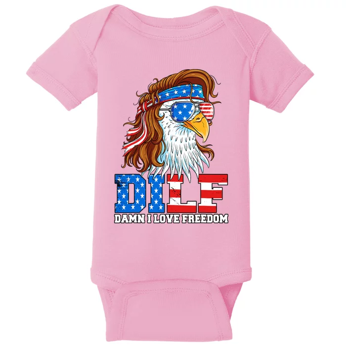 Dilf Damn I Love Freedom Eagle Funny Patriotic 4th Of July Baby Bodysuit