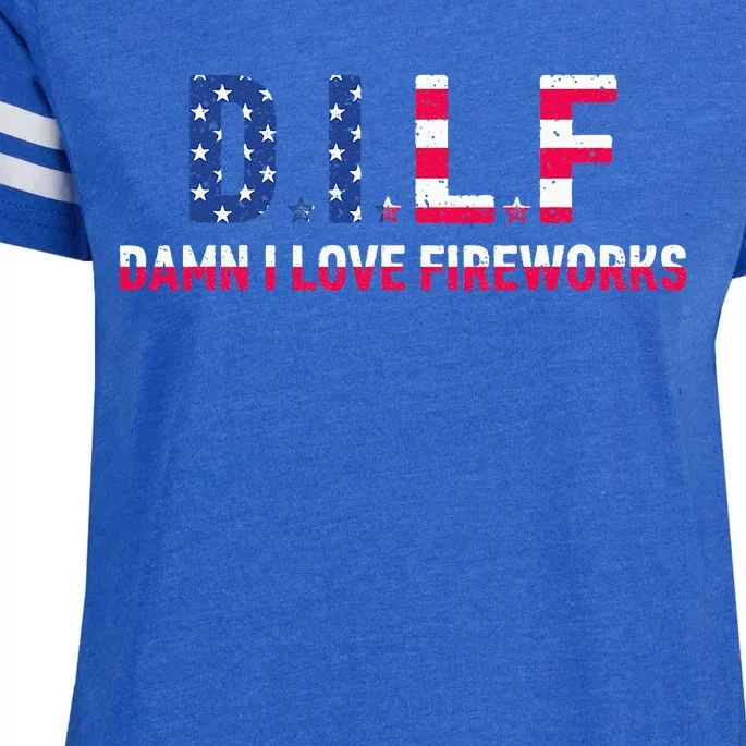 DILF Damn I Love Fireworks Funny American 4th Of July Enza Ladies Jersey Football T-Shirt