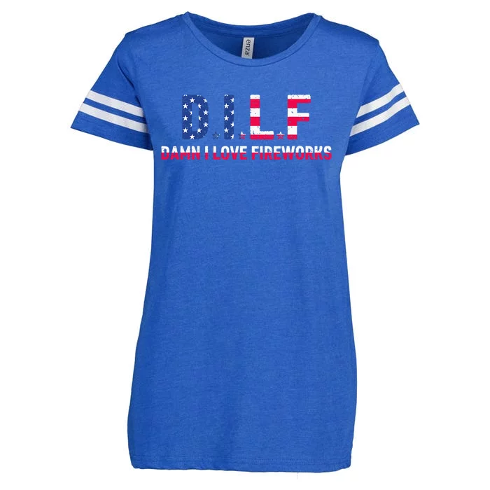 DILF Damn I Love Fireworks Funny American 4th Of July Enza Ladies Jersey Football T-Shirt