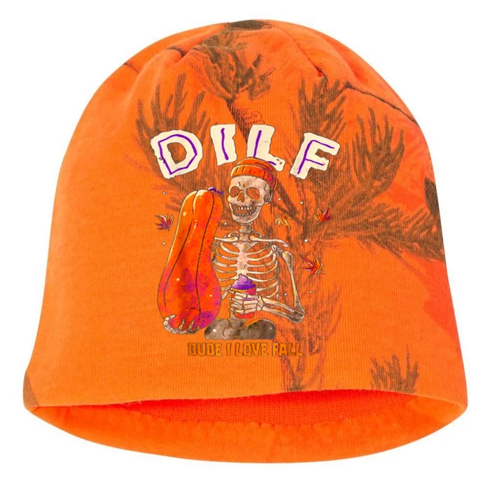 Dilf Dude I Love Fall Skeleton Pumpkin Halloween Customs Kati - Camo Knit Beanie