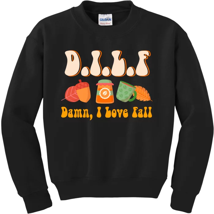 Dilf Damn I Love Fall Funny Pumpkin Autumn Lover Kids Sweatshirt