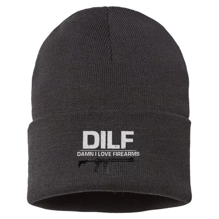 dilf damn i love firearms Sustainable Knit Beanie