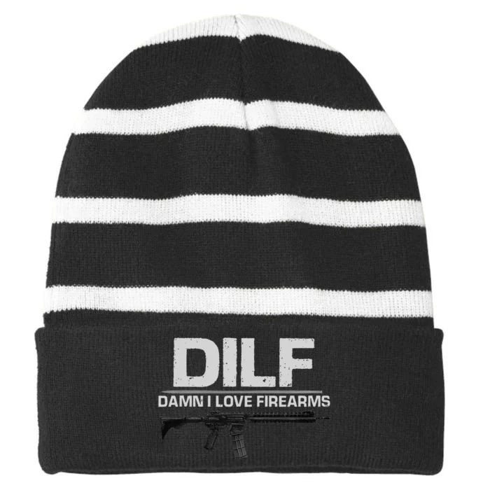 dilf damn i love firearms Striped Beanie with Solid Band