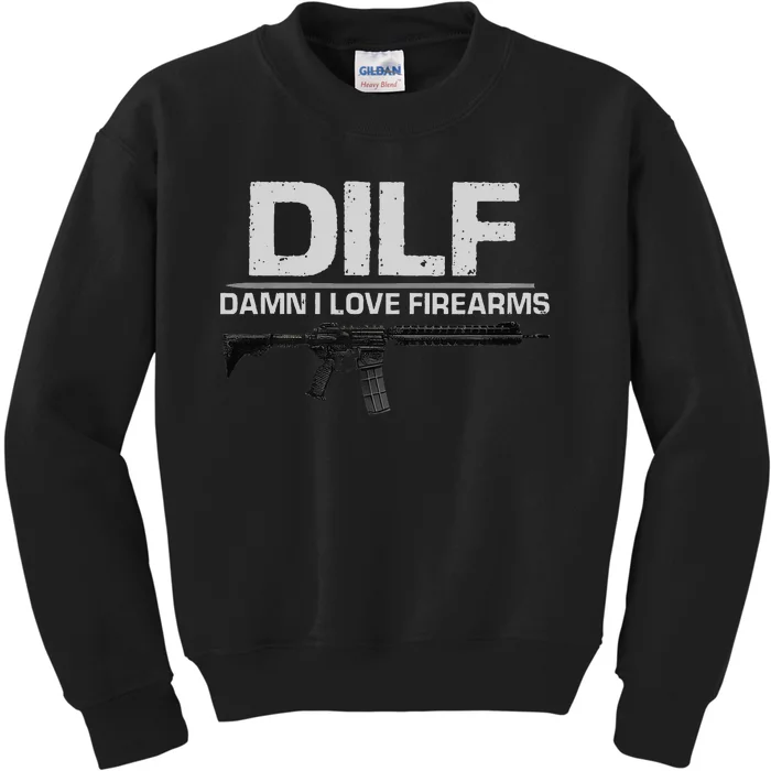 dilf damn i love firearms Kids Sweatshirt