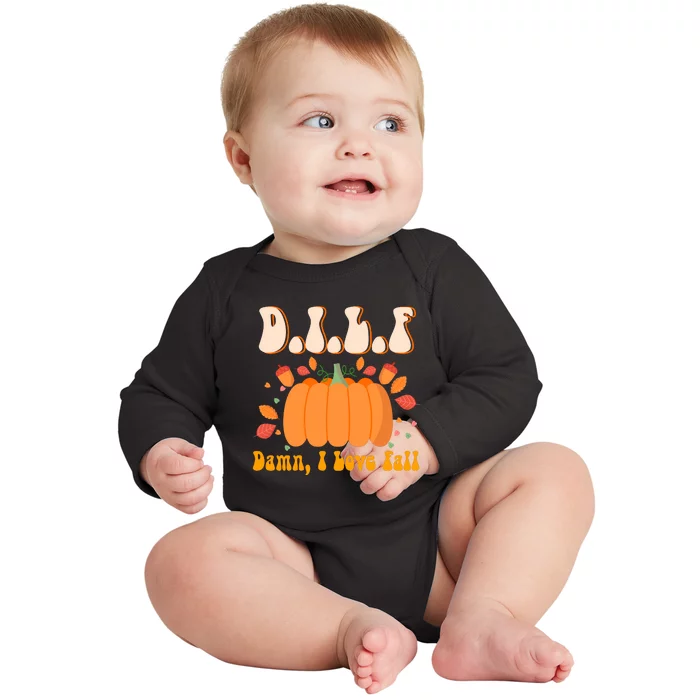 Dilf Damn I Love Fall Funny Pumpkin Autumn Lover Baby Long Sleeve Bodysuit