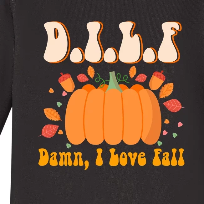 Dilf Damn I Love Fall Funny Pumpkin Autumn Lover Baby Long Sleeve Bodysuit