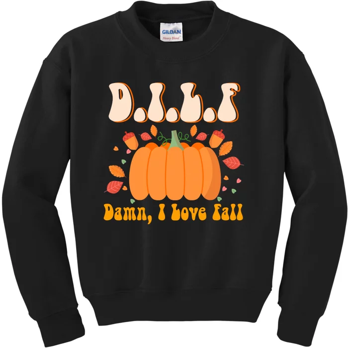 Dilf Damn I Love Fall Funny Pumpkin Autumn Lover Kids Sweatshirt