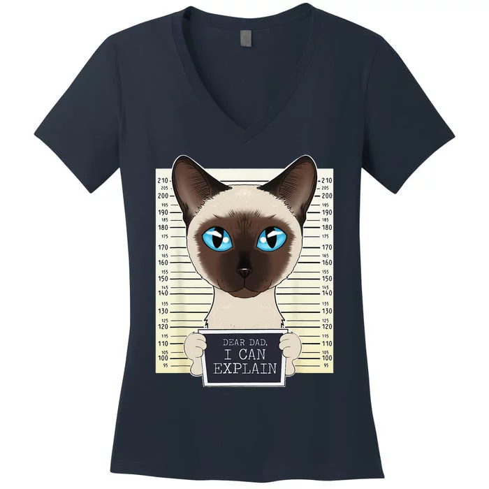 Dear Dad I Can Explain I Siamese Cat Dad I Siamese Cat Women's V-Neck T-Shirt