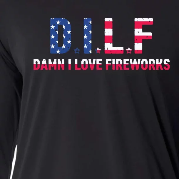 DILF Damn I Love Fireworks Labor Day Cooling Performance Long Sleeve Crew